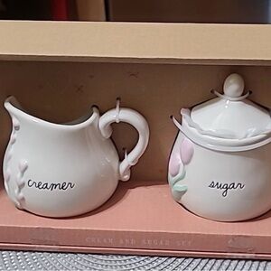 Rae Dunn Cream and Sugar Set with Floral Design